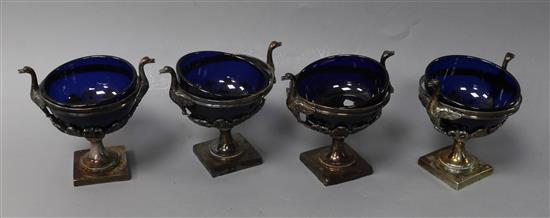 A set of four 19th century continental silver pedestal salts, height 9.2cm.